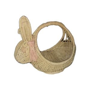 Vintage 1989 Bunny Shaped Wicker Basket w Liner Easter Home Decor 7" Cottagecore